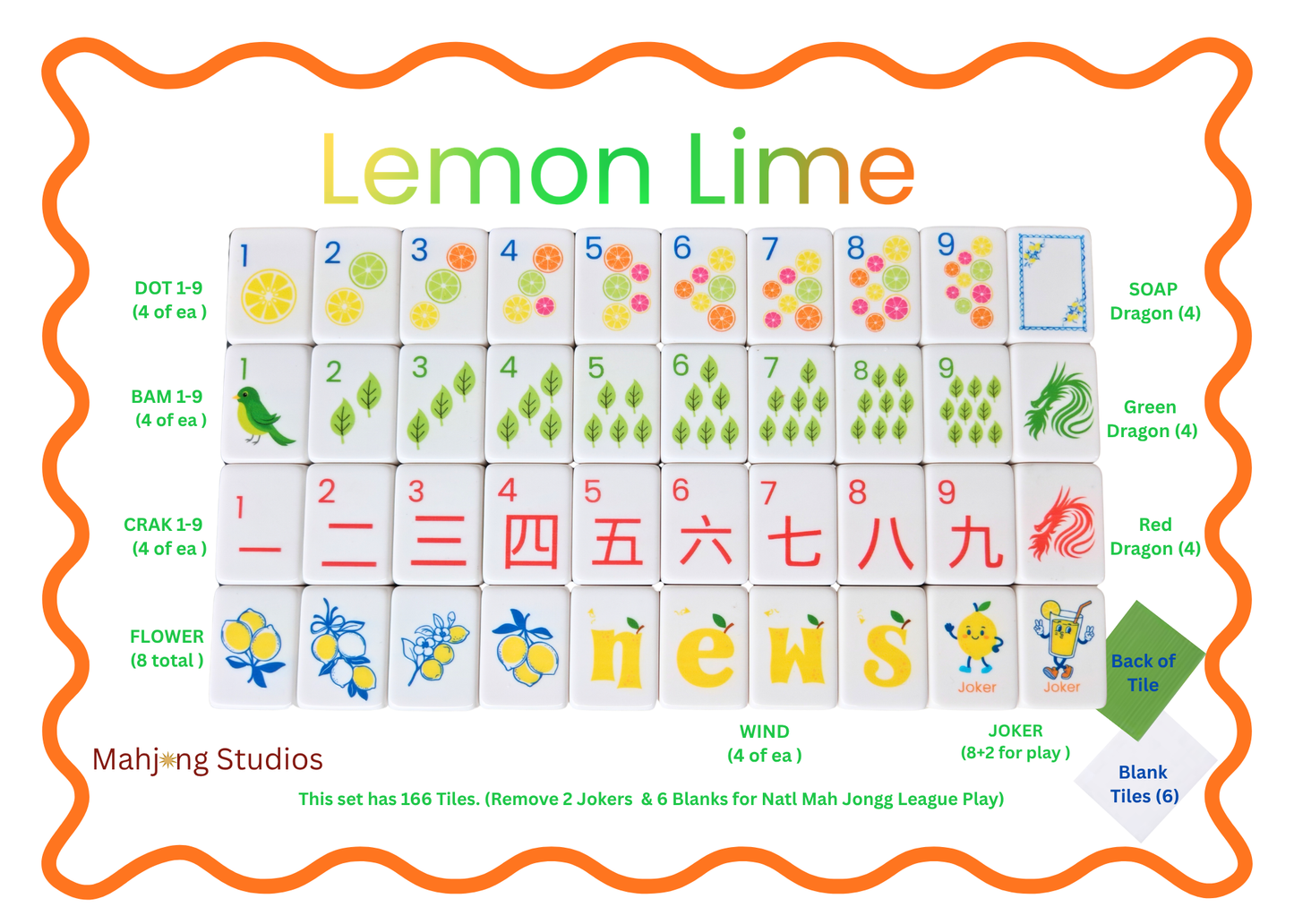 Mahjong Studios β American Mahjong Tiles - Lemon Lime Green Back - PREORDER