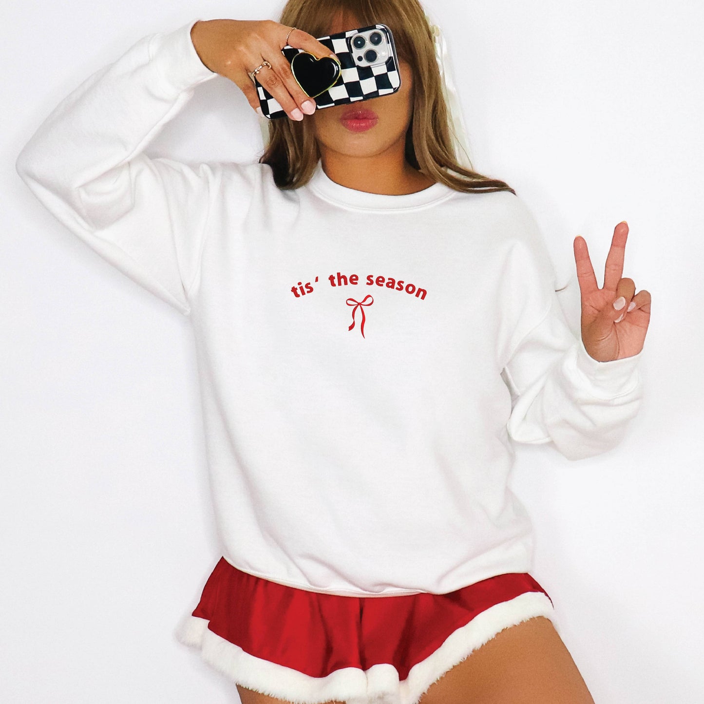 Embroidered Christmas Sweatshirt Holiday Crewneck Womens Bow