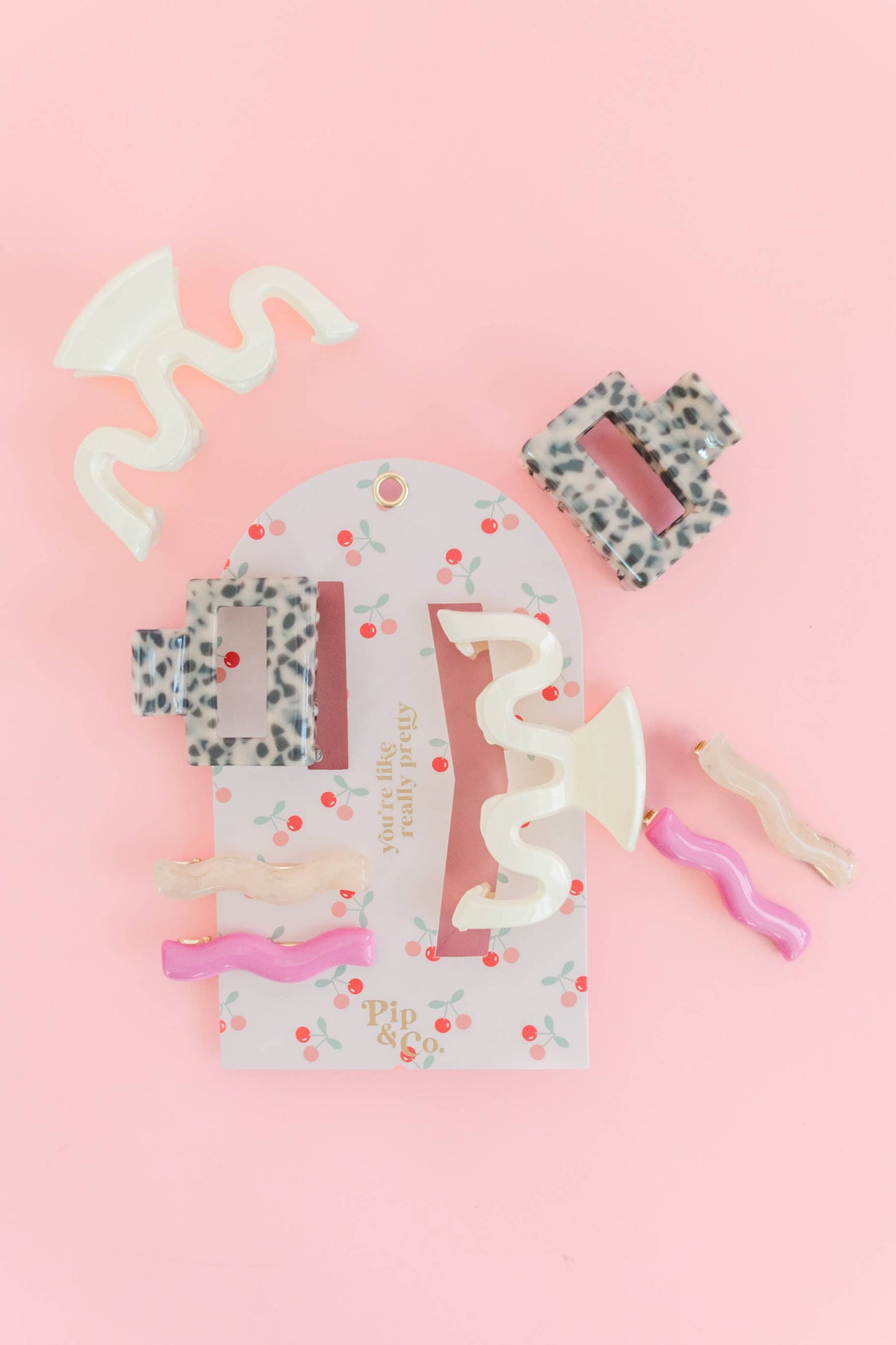 Pink and Leopard Wavy Hair Clip and Barrette Set