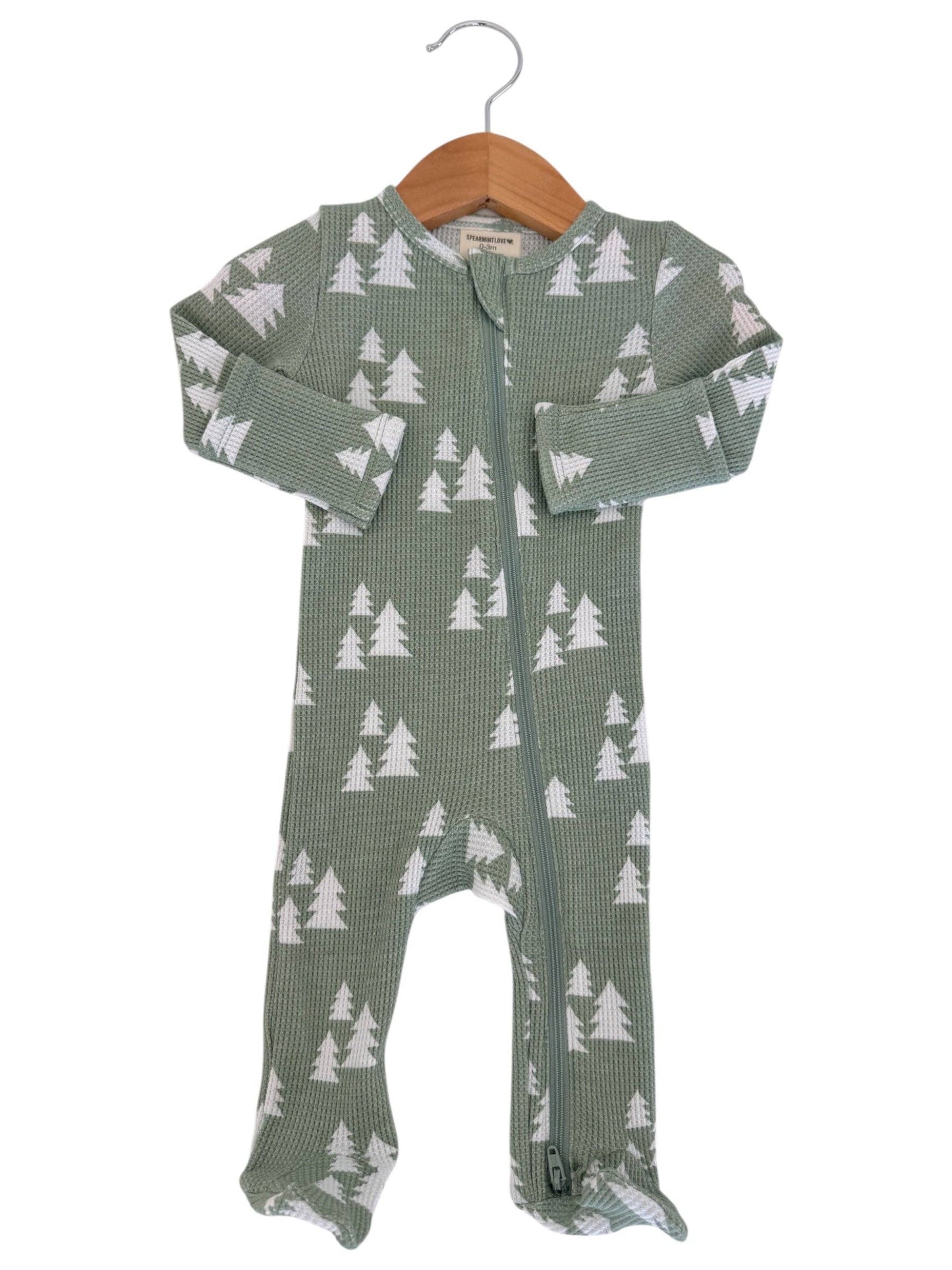 Organic Waffle 2-Way Zip Footie, Alpine Trees