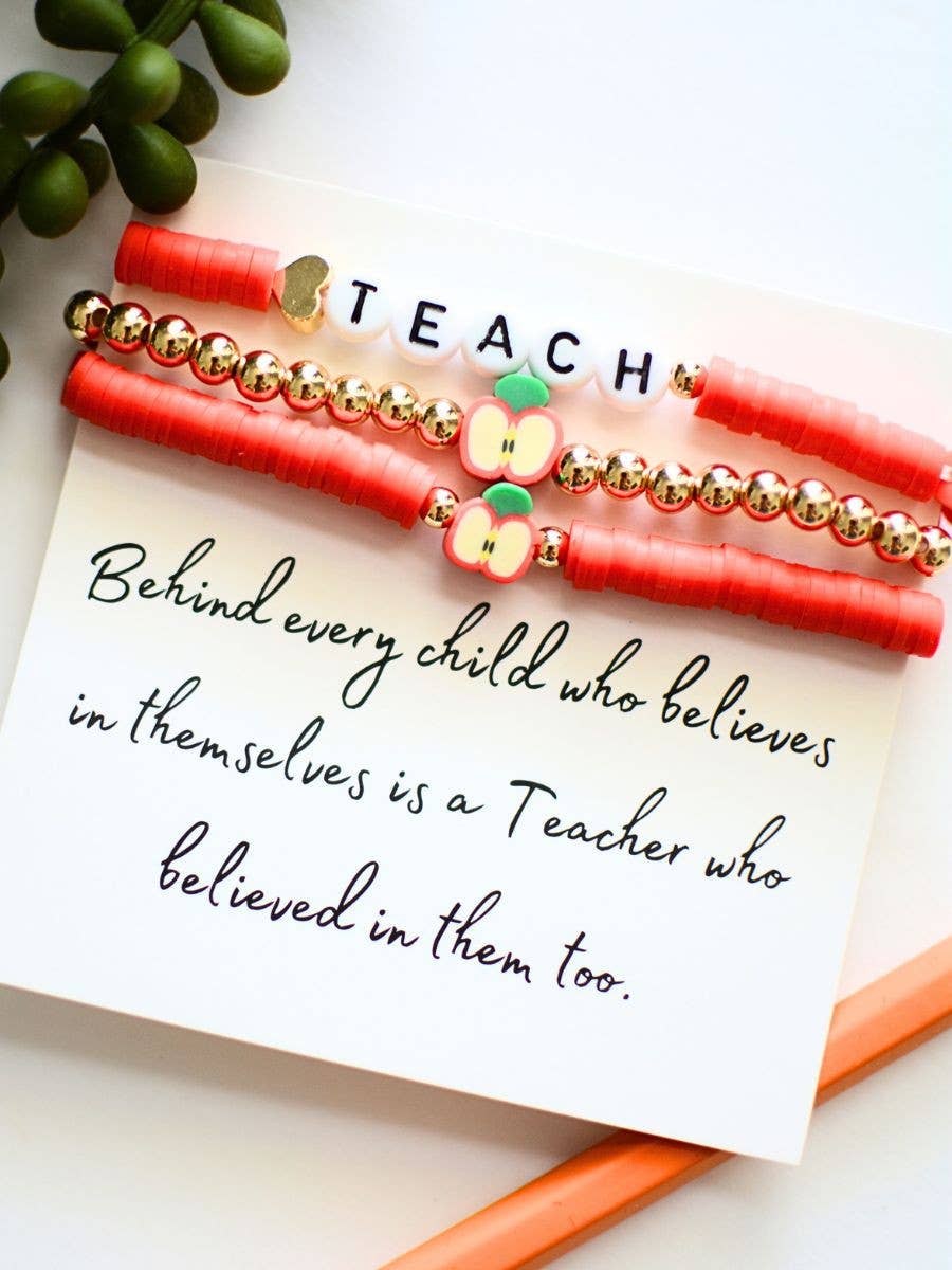 Red Teacher Bracelet set - Inspirational appreciation gift