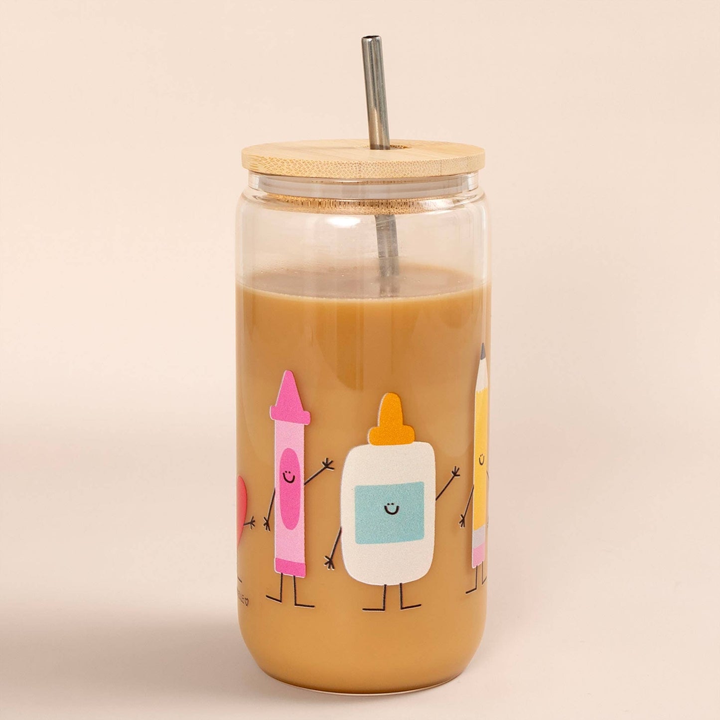 School Supplies Doodle Friends Glass Can