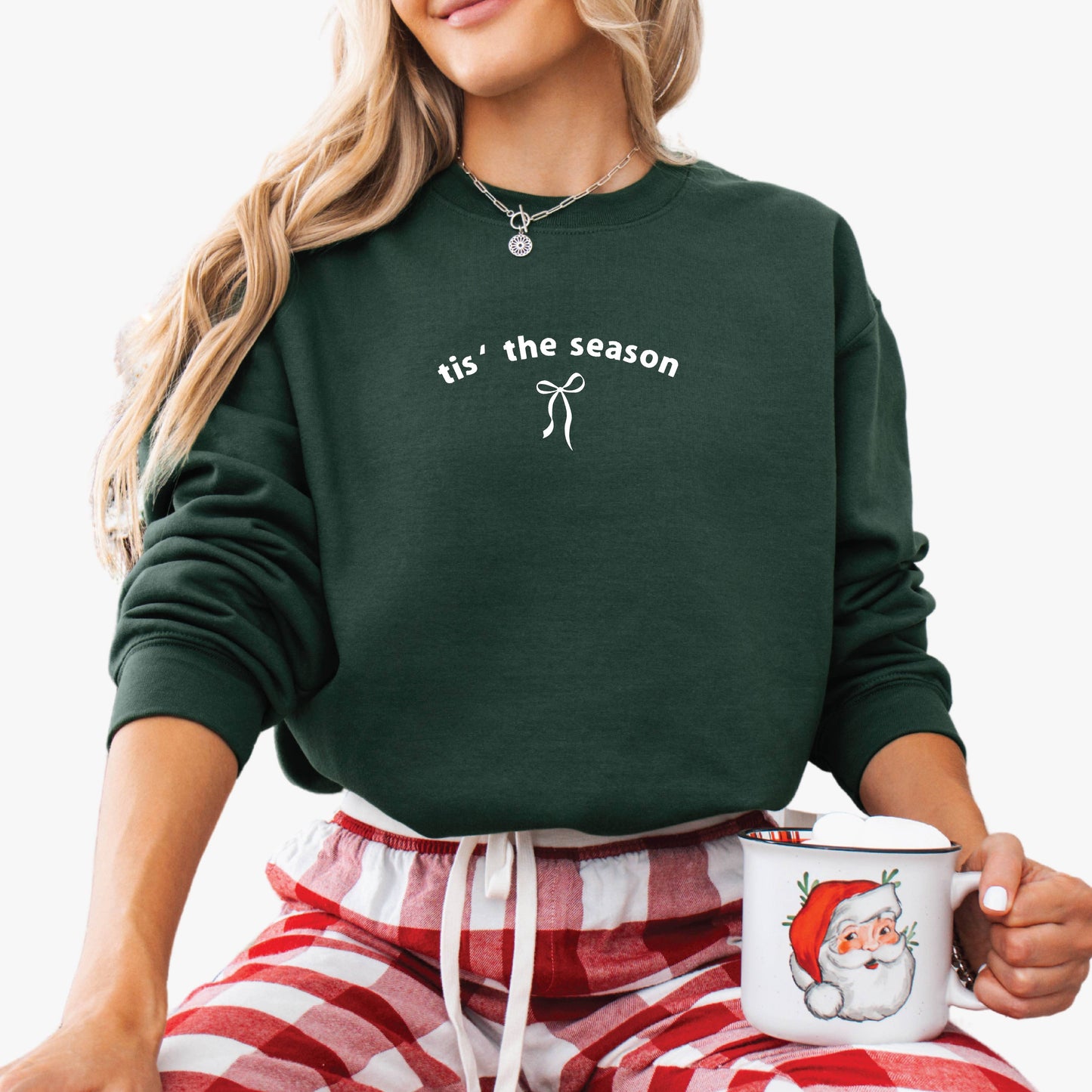 Embroidered Christmas Sweatshirt Holiday Crewneck Womens Bow