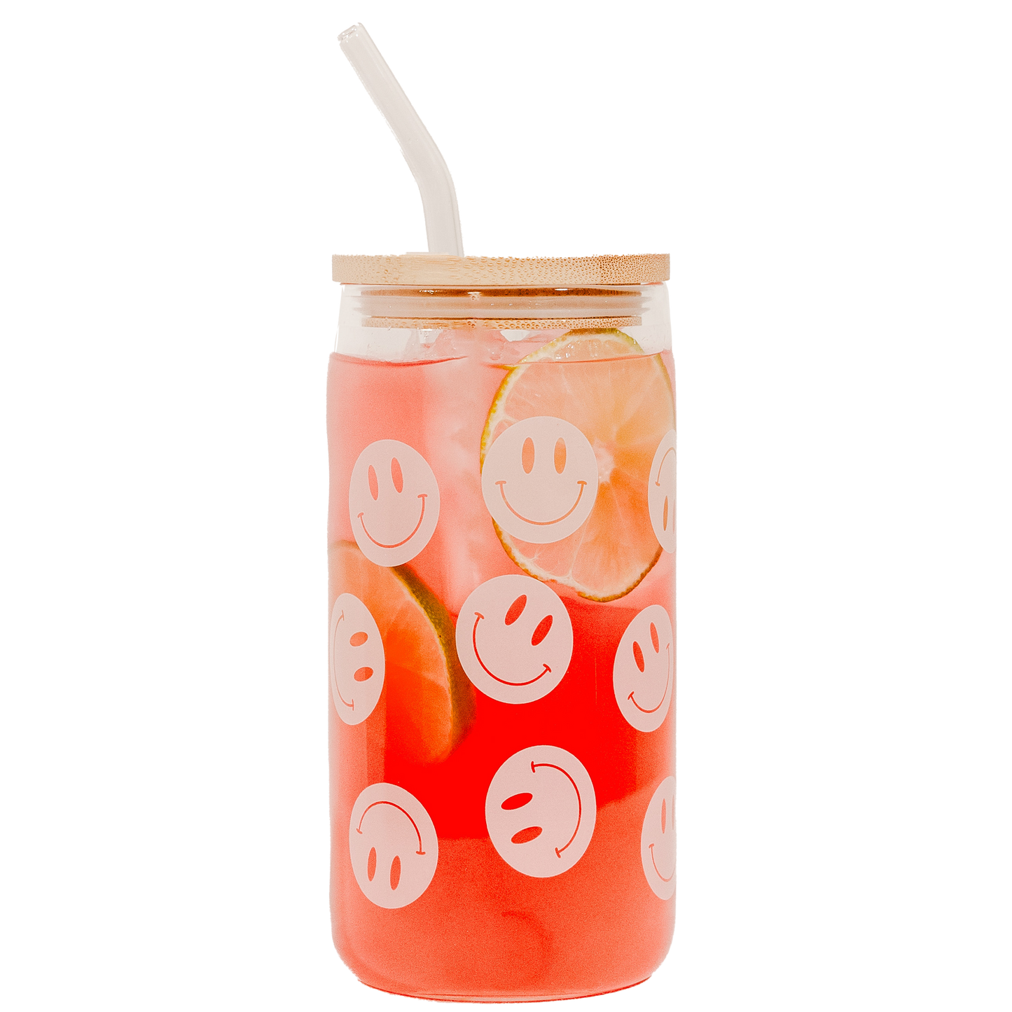 Smiley 17 oz Can Glass w/ Straw and Lid - Decor & Gifts