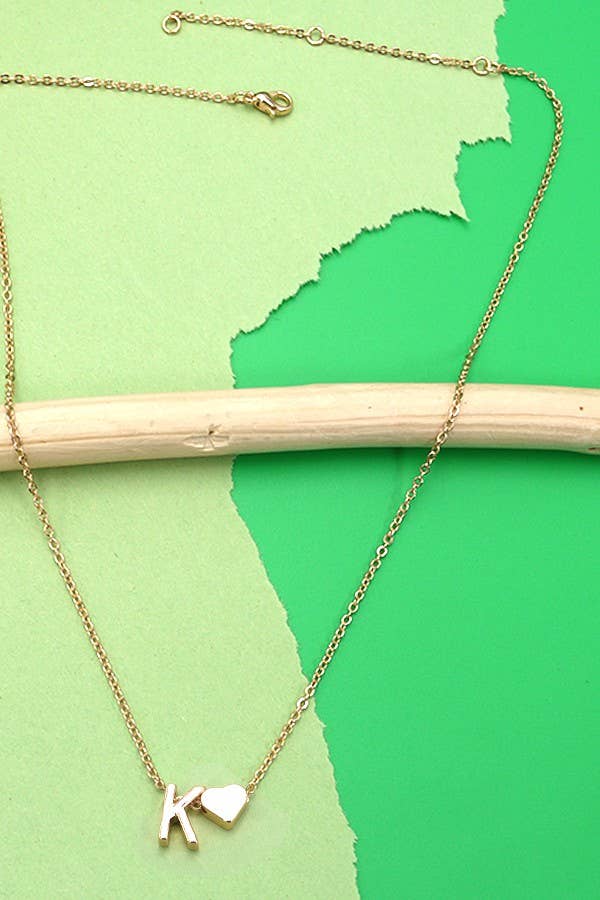 BRASS MONOGRAM INITIAL HEART CHARM NECKLACE | 80N150