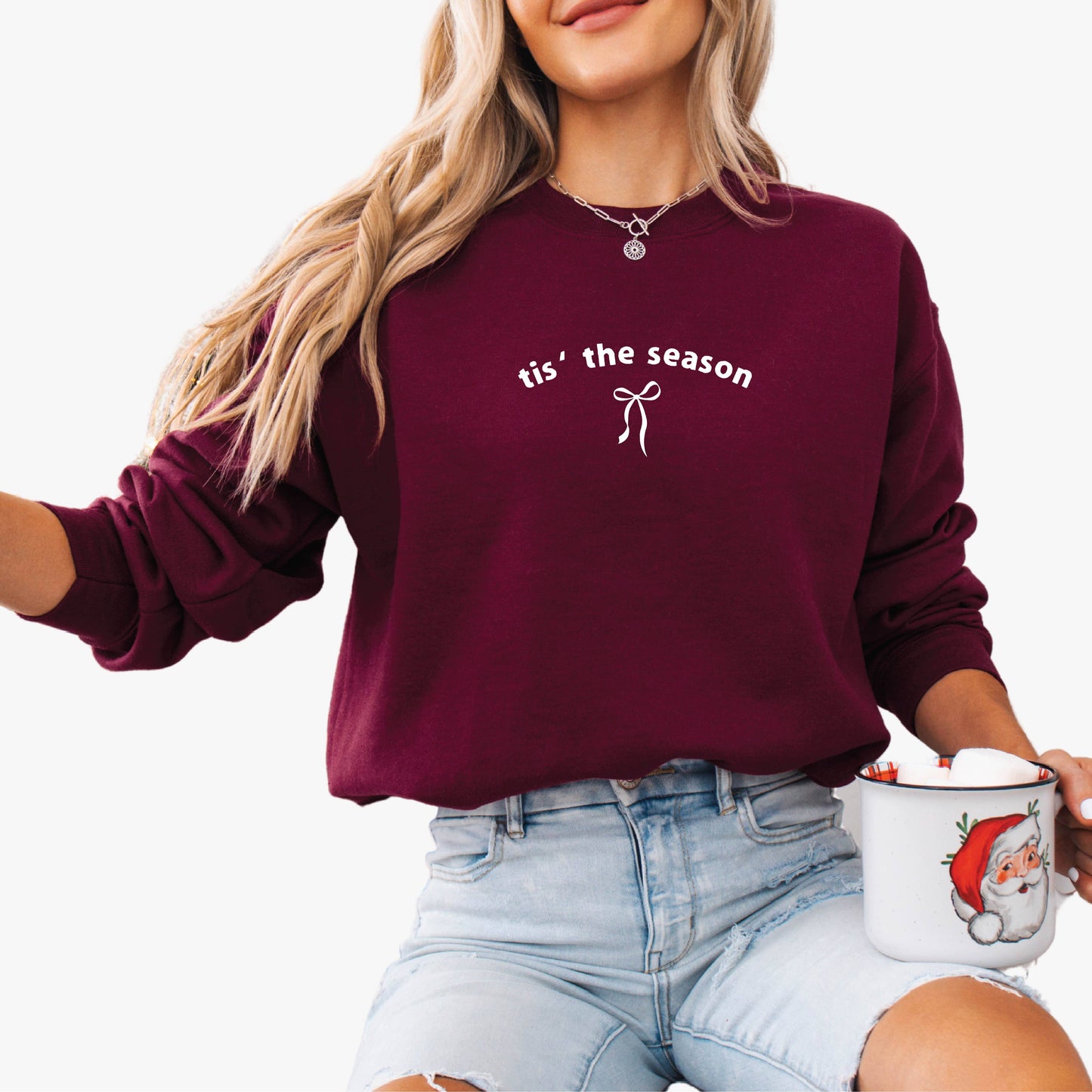 Embroidered Christmas Sweatshirt Holiday Crewneck Womens Bow