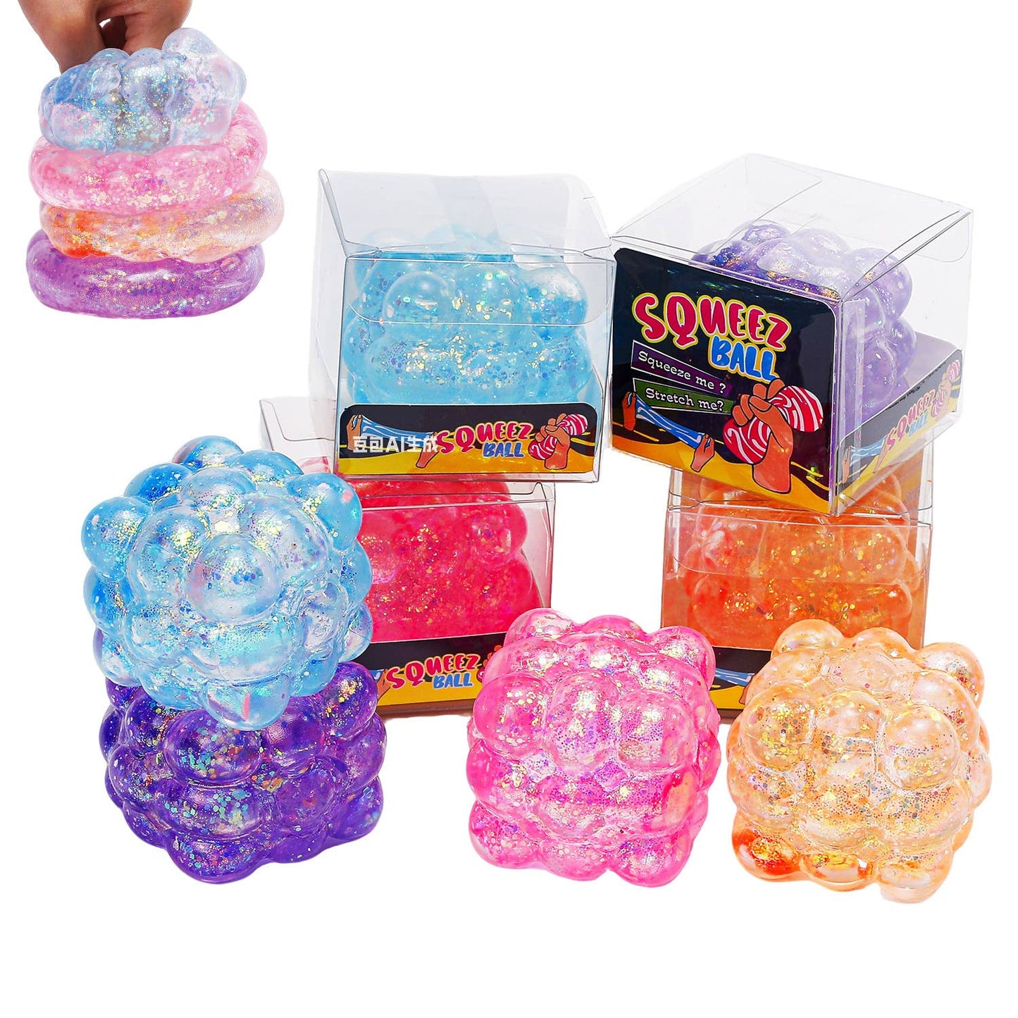 Maltose shiny glitter squishy cube stress ball-random color