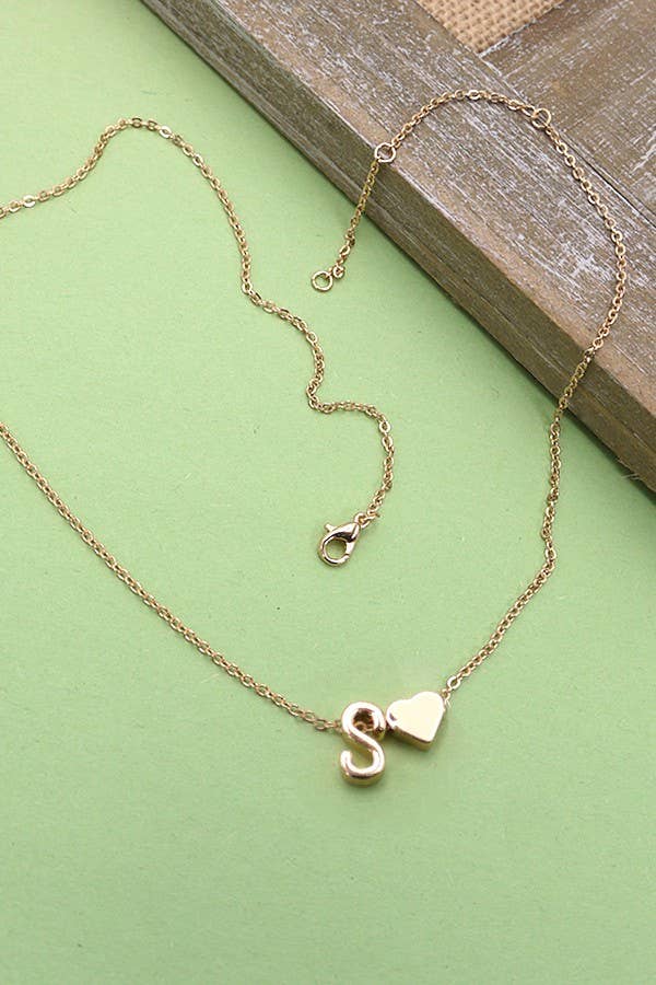 BRASS MONOGRAM INITIAL HEART CHARM NECKLACE | 80N150