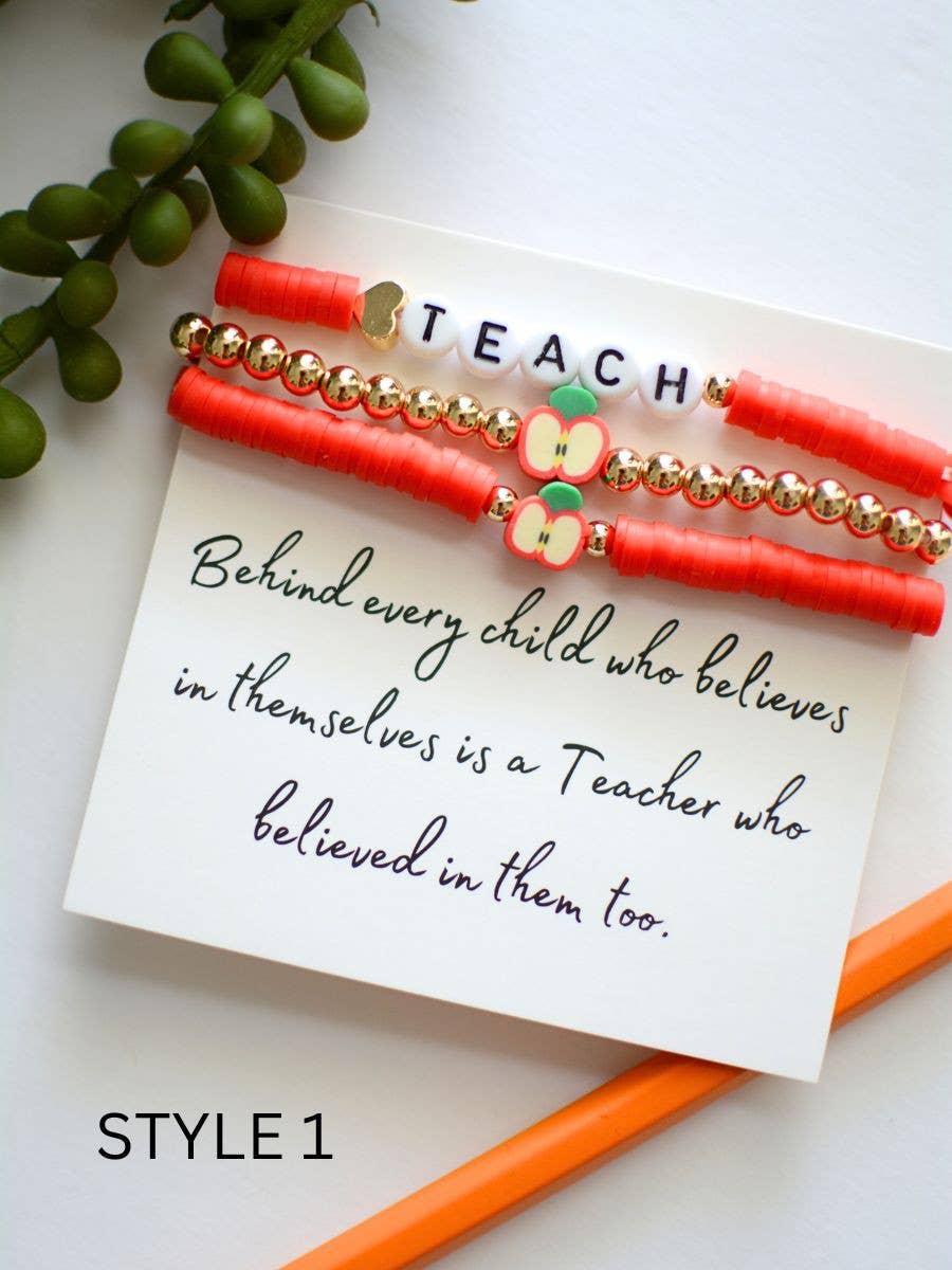 Red Teacher Bracelet set  - Inspirational appreciation gift