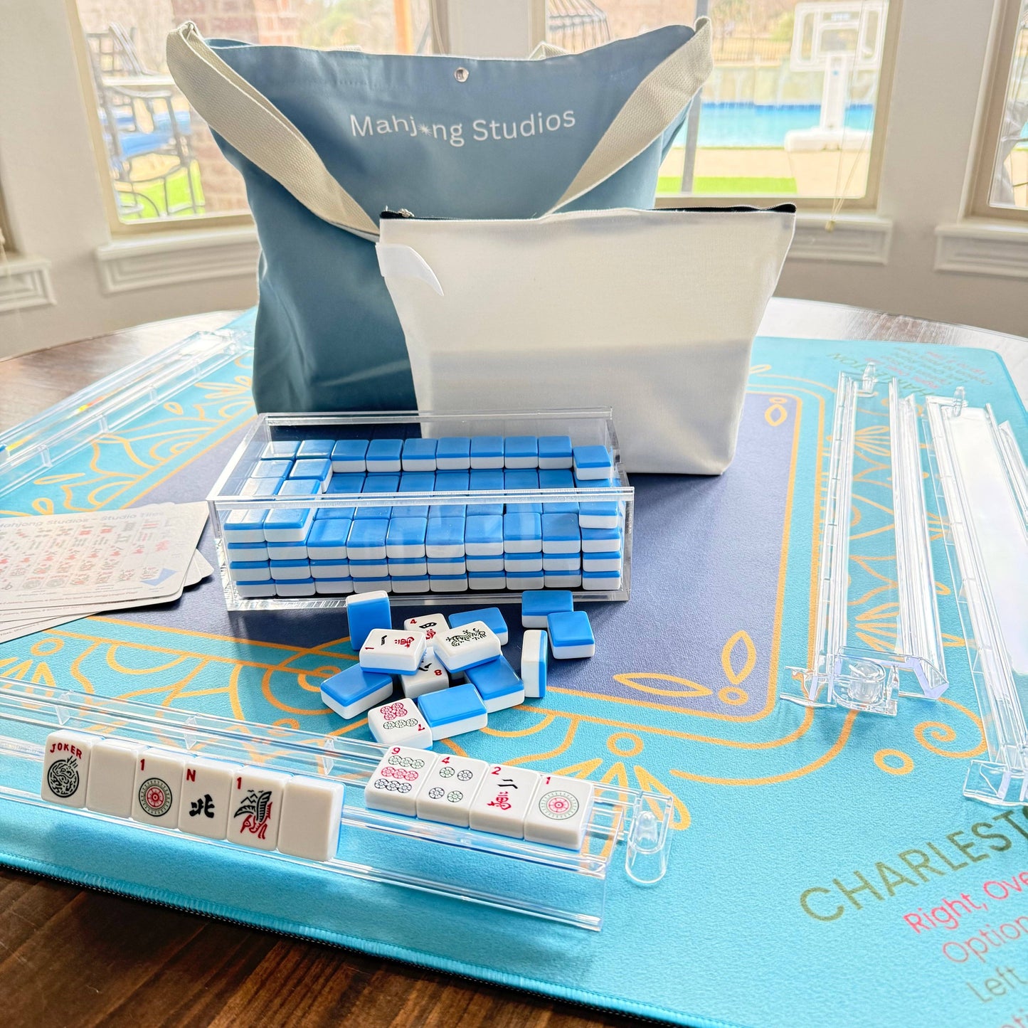 Teal Garden Mahjong Mat - Ships Rolled - PREORDER