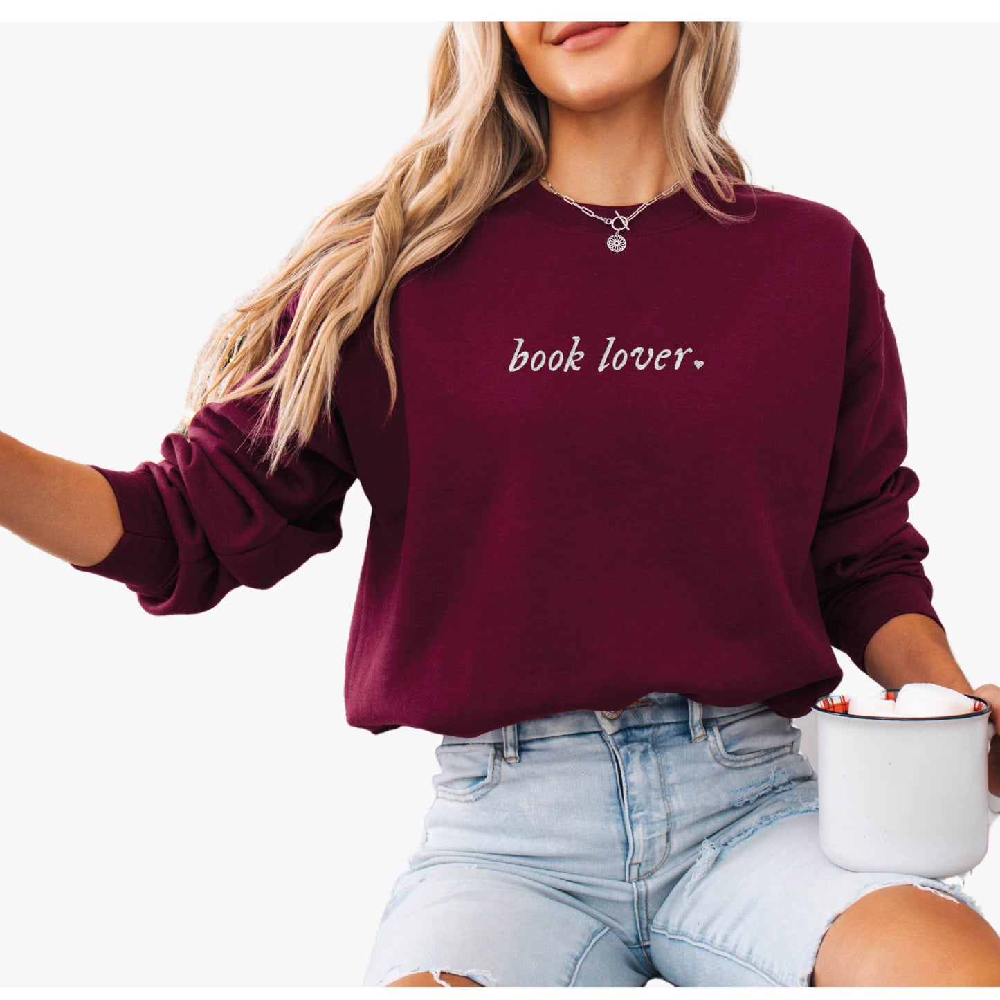 EMBROIDERED Sweatshirt Book Lovers Valentines Day Bookish
