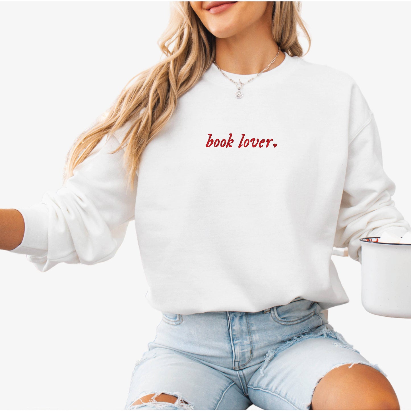 EMBROIDERED Sweatshirt Book Lovers Valentines Day Bookish