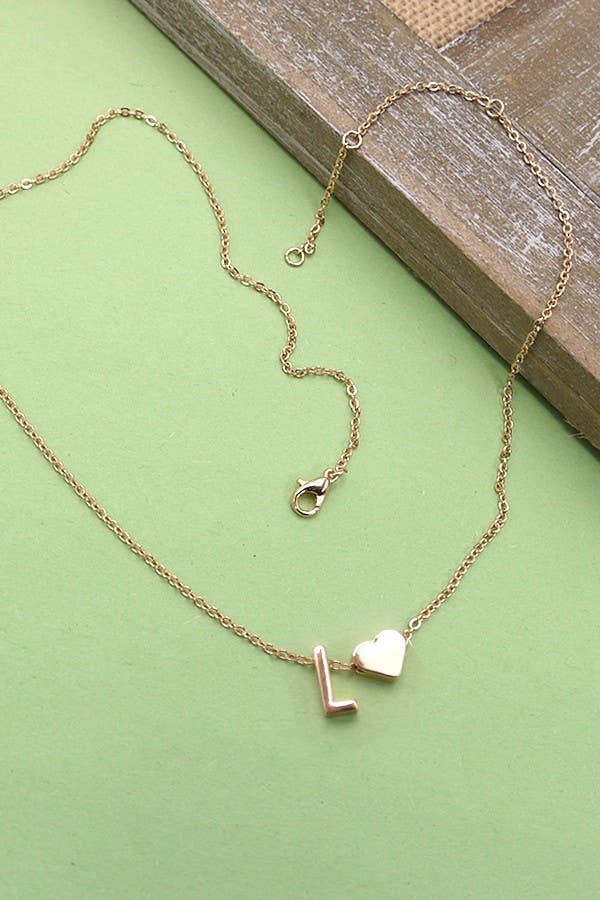 BRASS MONOGRAM INITIAL HEART CHARM NECKLACE | 80N150