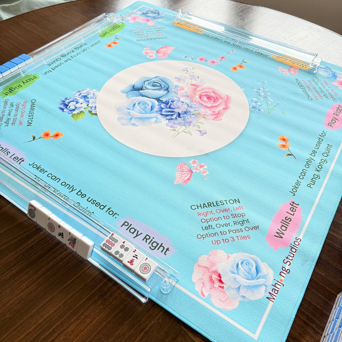 Teal Garden Mahjong Mat - Ships Rolled - PREORDER