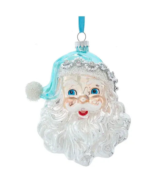 5.5"BLUE/SILVER GLASS SANTA ORNAMENT