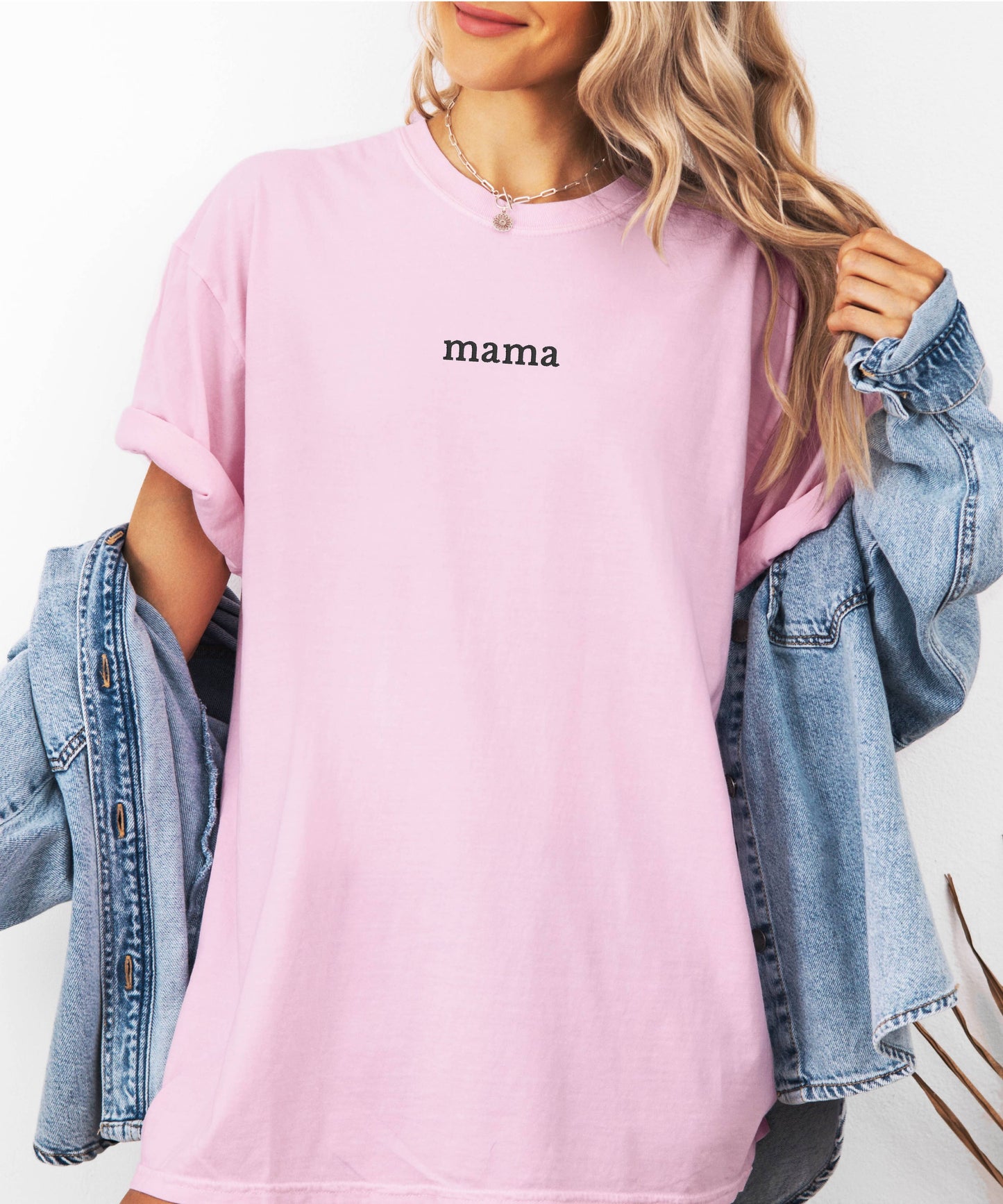 Embroidered Mama Shirt Comfort Colors Spring Minimalist Tee