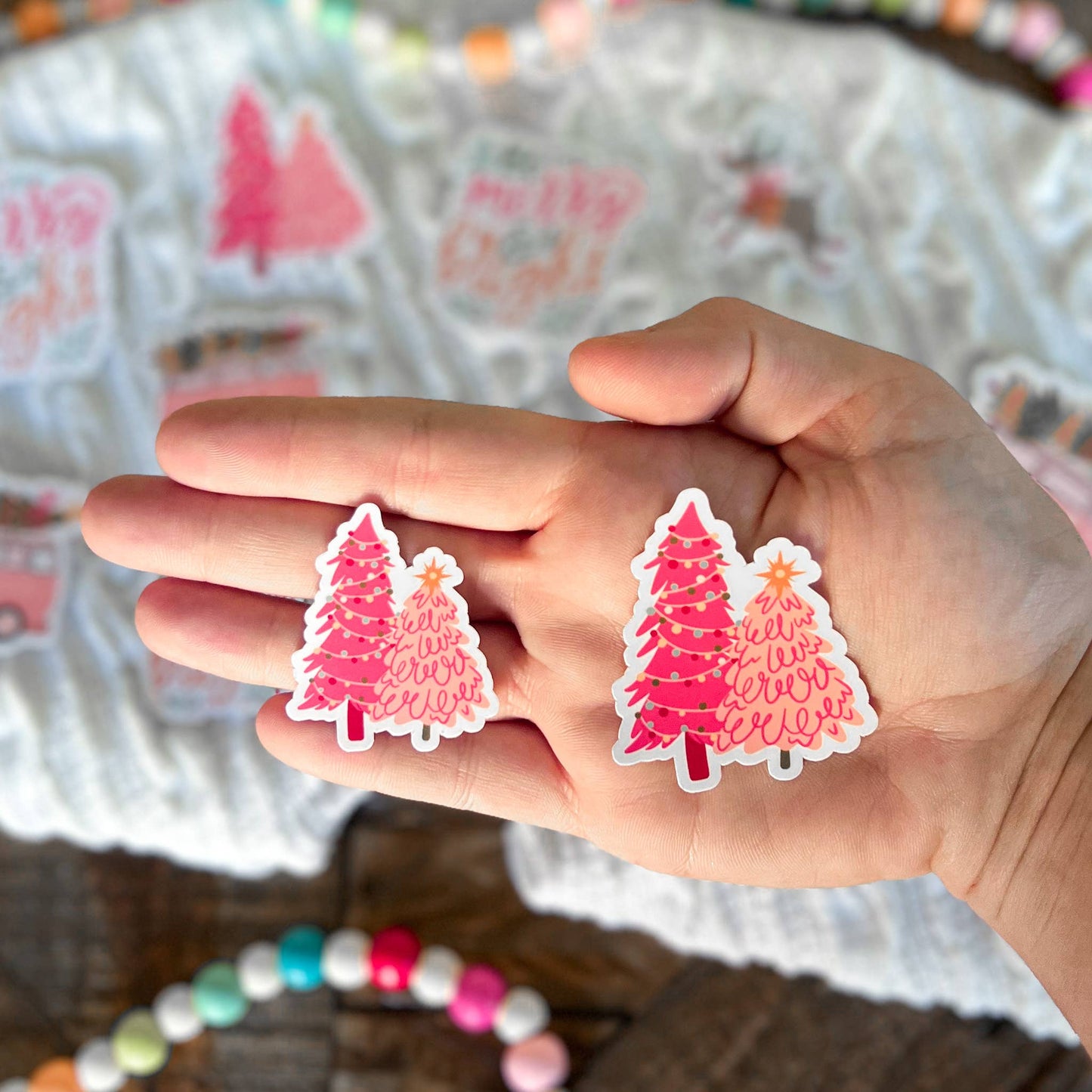 Boho Pink Christmas Vinyl Sticker