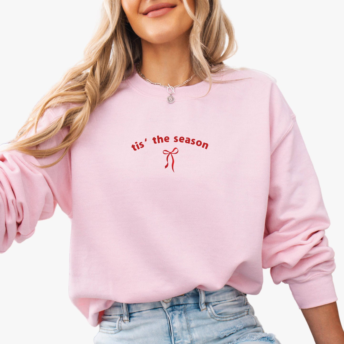 Embroidered Christmas Sweatshirt Holiday Crewneck Womens Bow