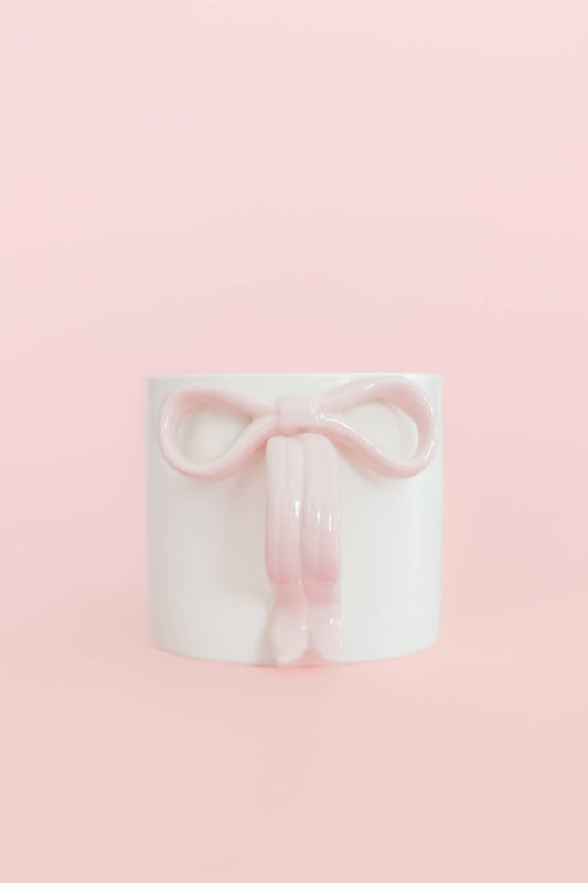 Blush Pink Bow Ceramic Coffee Tea Mug with Ribbon Handle