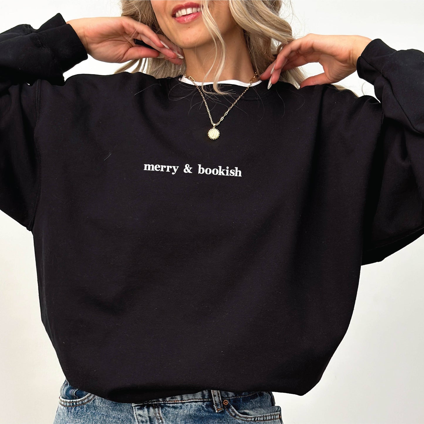 Merry & Bookish Embroidered Christmas Sweatshirt
