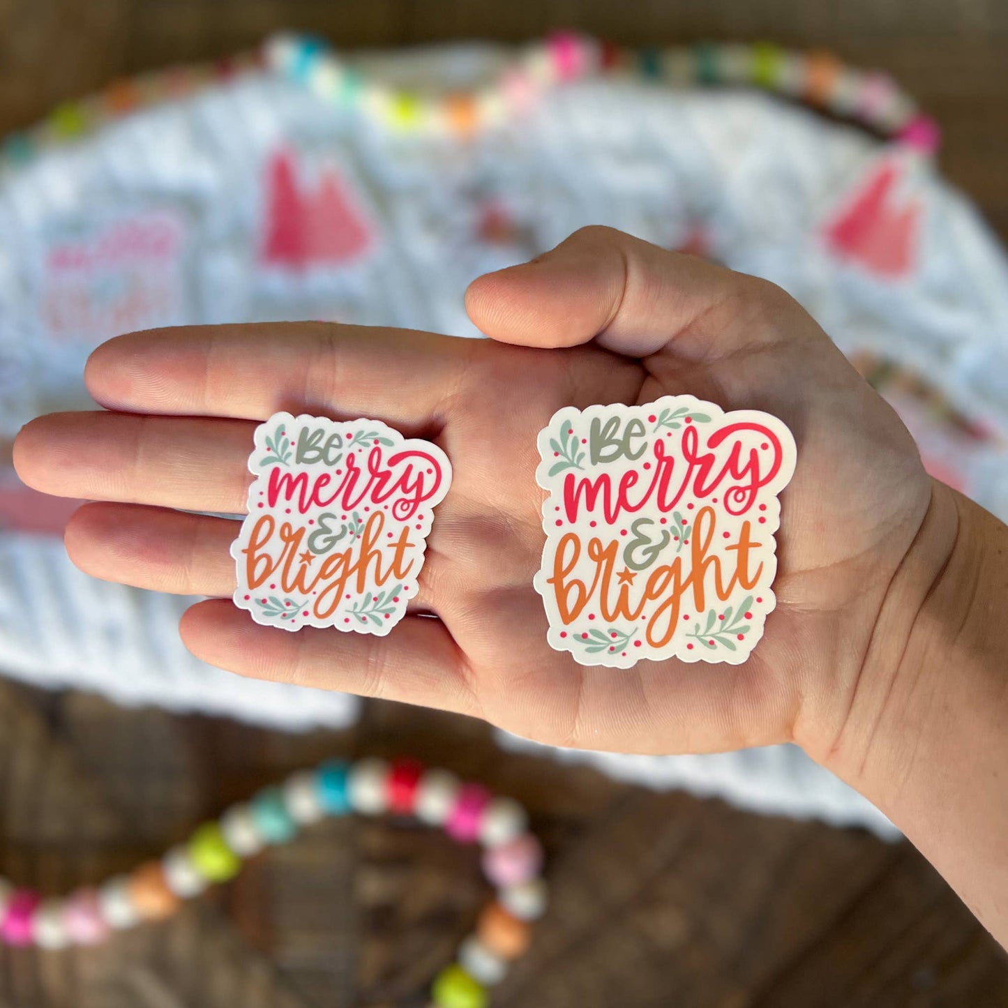 Boho Pink Christmas Vinyl Sticker