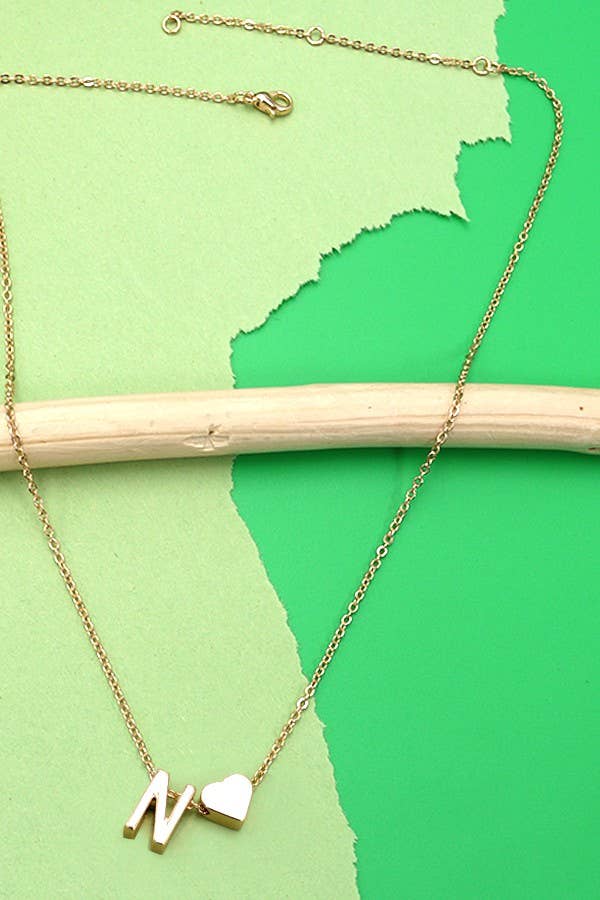 BRASS MONOGRAM INITIAL HEART CHARM NECKLACE | 80N150