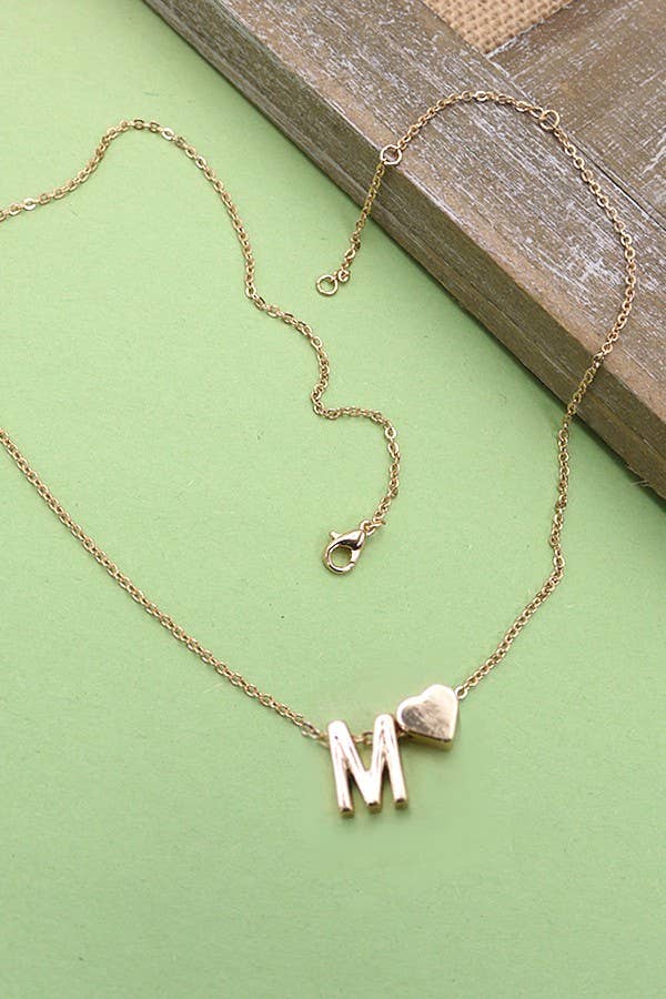 BRASS MONOGRAM INITIAL HEART CHARM NECKLACE | 80N150