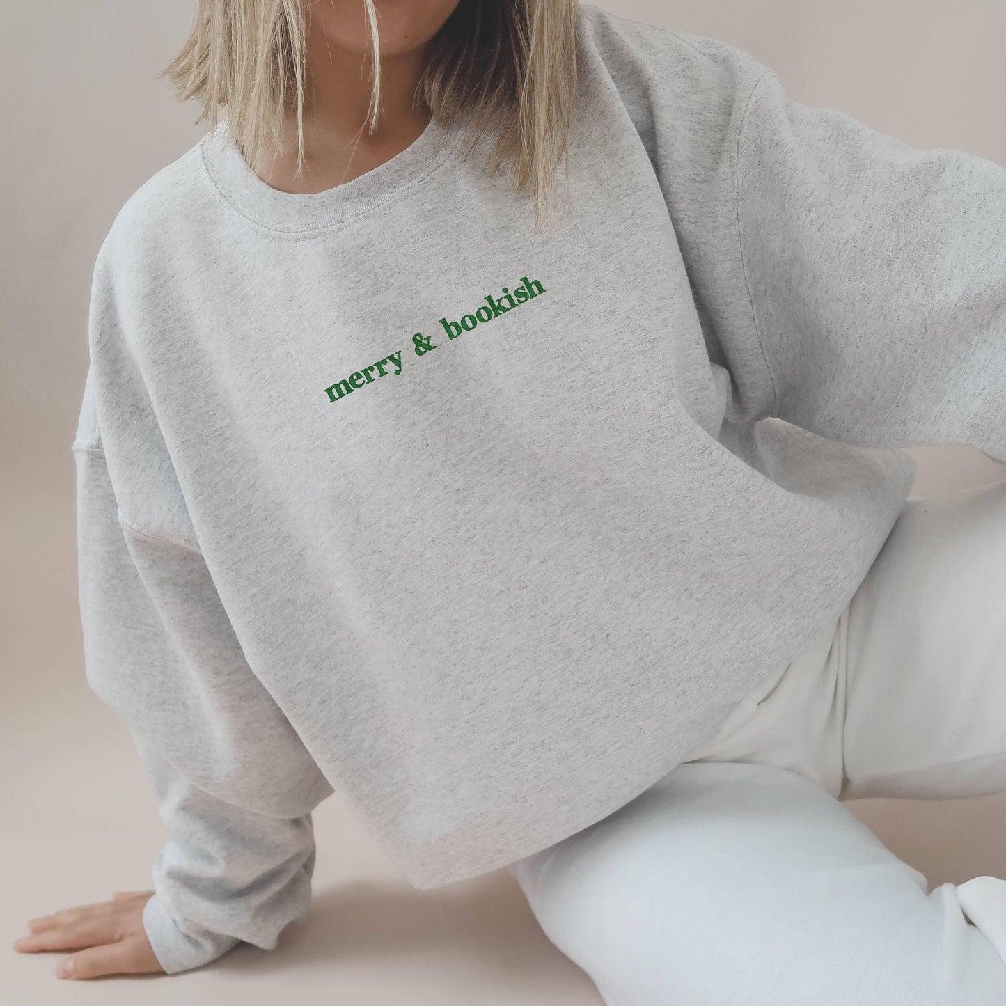Merry & Bookish Embroidered Christmas Sweatshirt
