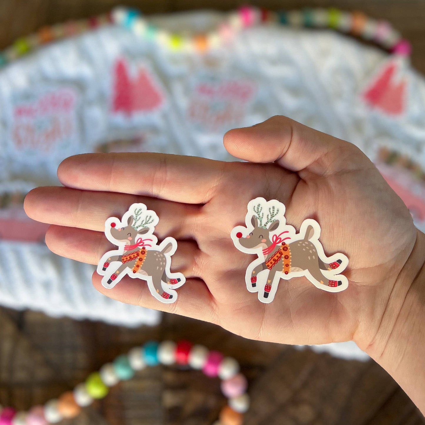 Boho Pink Christmas Vinyl Sticker