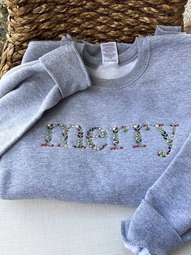 Merry Embroidered Crewneck, Christmas Sweatshirt