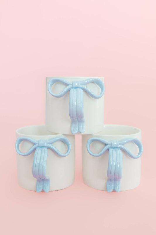 Powder Blue Bow Ceramic Coffee Tea Mug with Ribbon Handle