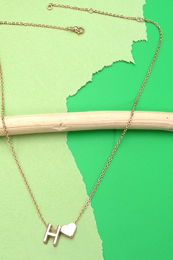BRASS MONOGRAM INITIAL HEART CHARM NECKLACE | 80N150