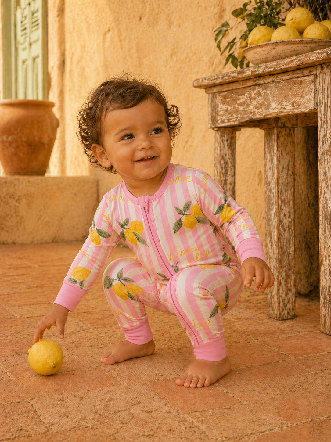 2-Way Zip Romper, Lemon Amore