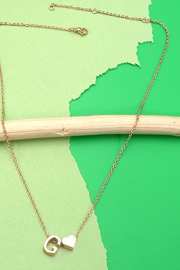 BRASS MONOGRAM INITIAL HEART CHARM NECKLACE | 80N150